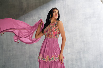 PLUM COLORED THREE PIECE PALAZZO SUIT SET