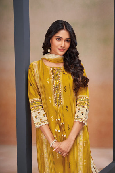 YELLOW AND CREAM THREE PIECE STRAIGHT CUT SUIT SET