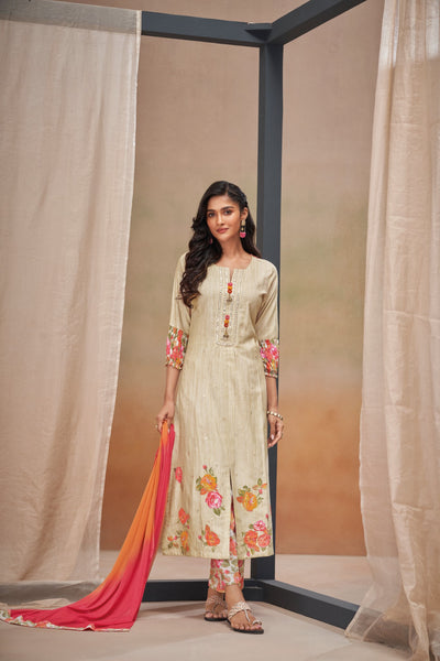 BEIGE COLORED THREE PIECE SALWAR SUIT SET