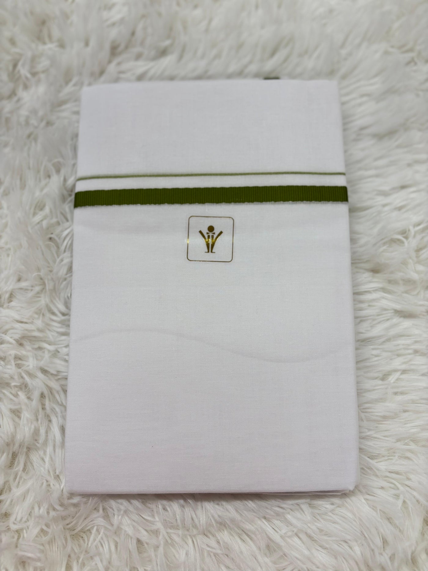 Men’s White Cotton Dhoti/Pancha with Green Border – Traditional South Indian Wear