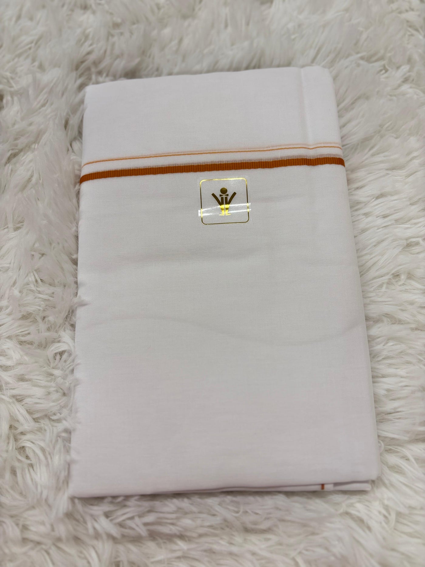 Men’s White Cotton Dhoti/Pancha with Orange Zari Border – Traditional Wear