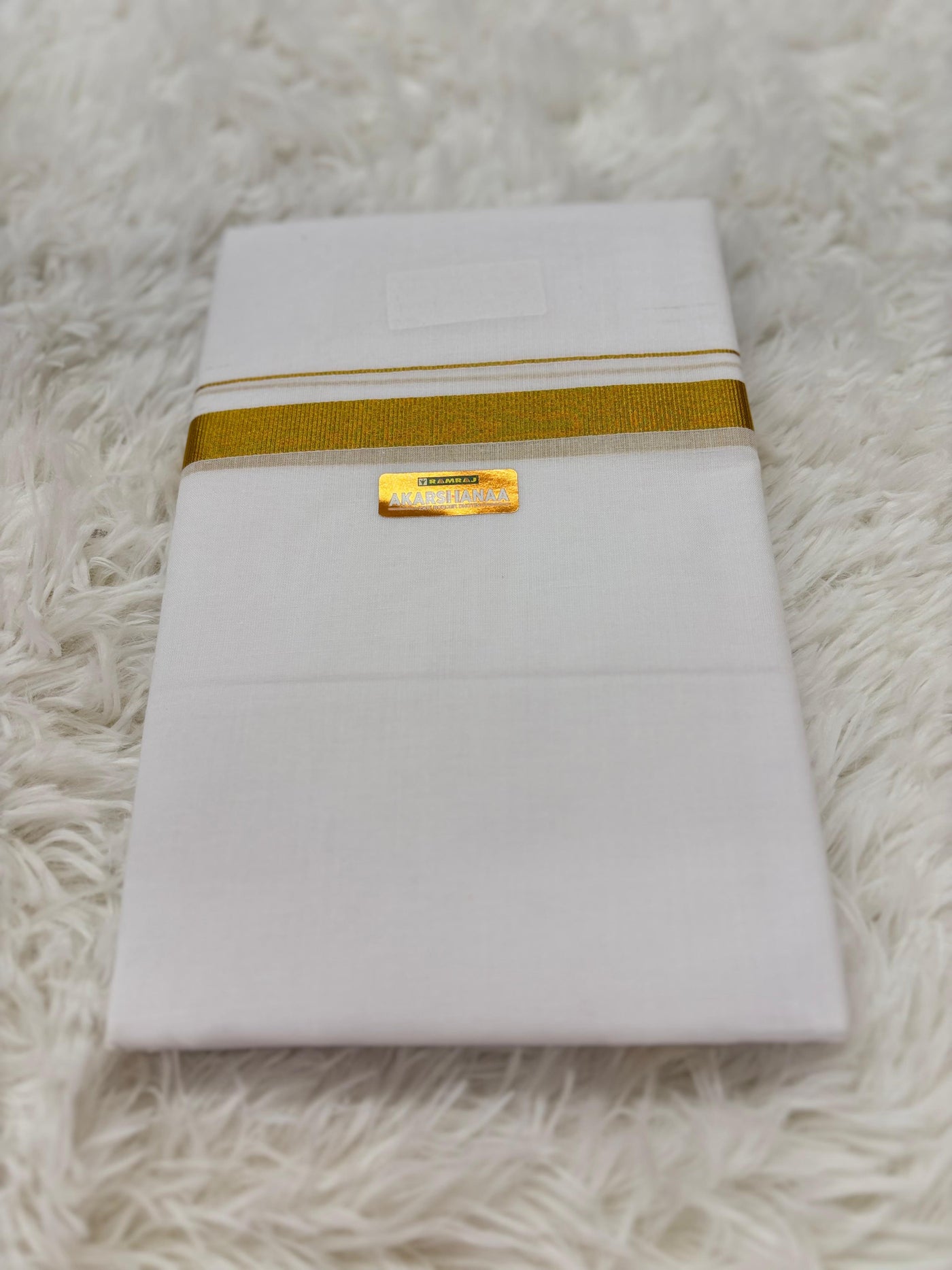 Men’s White Cotton Dhoti/Pancha with Golden Zari Border – Traditional Wear