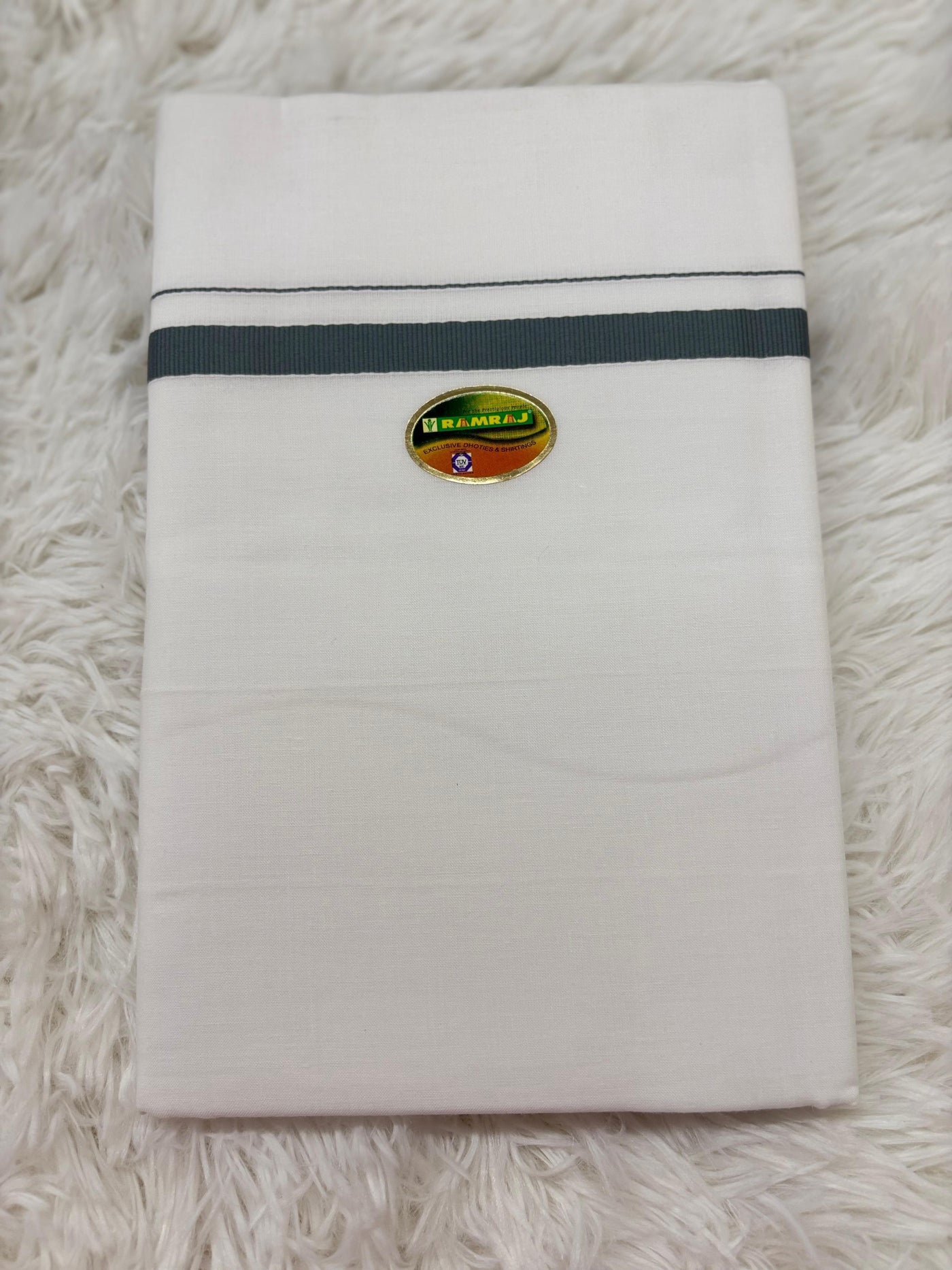 Men’s White Cotton Dhoti/Pancha with Grey Border