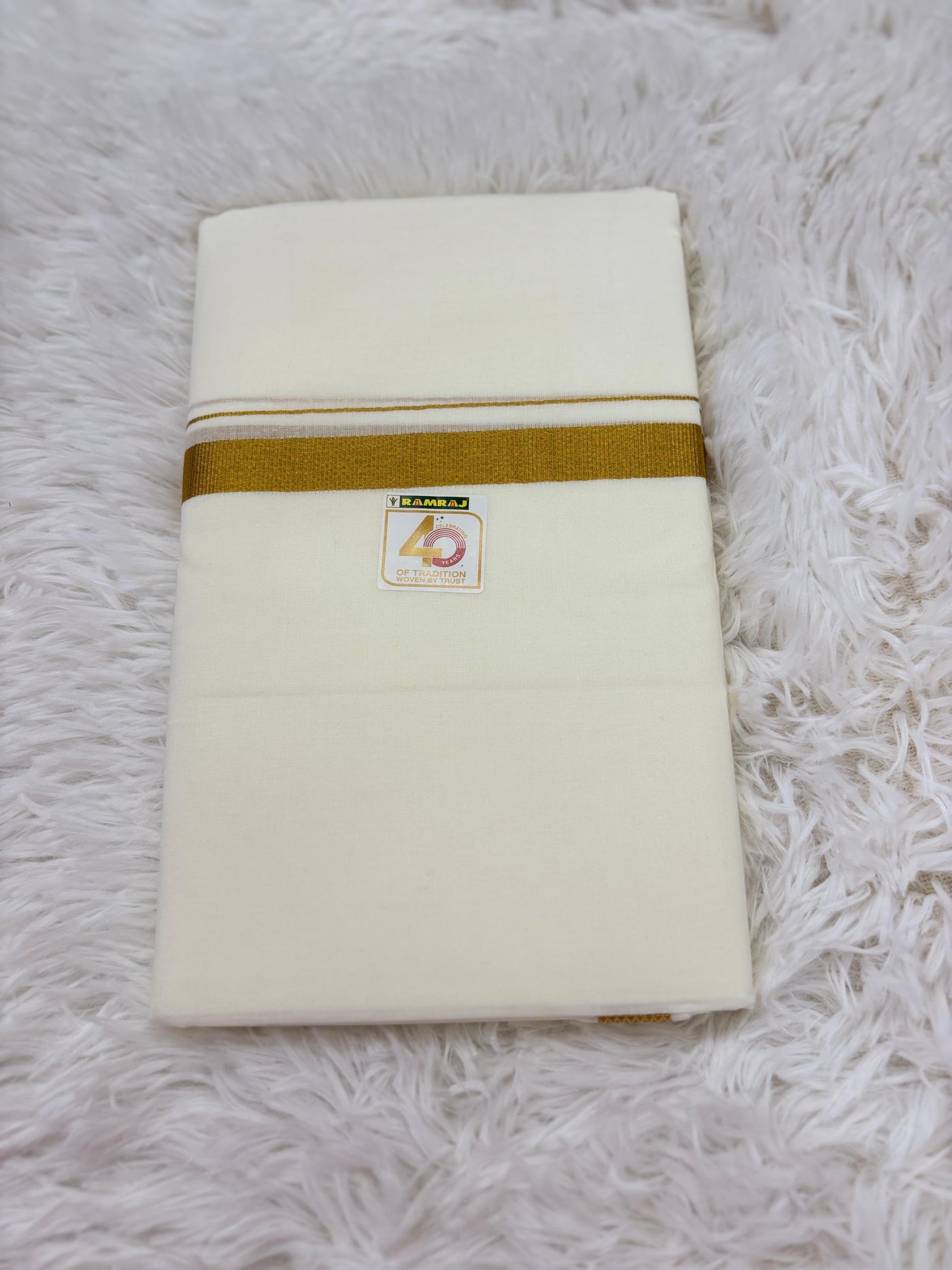 Men’s Cream Cotton Dhoti/Pancha with Golden Zari Border – Traditional Ethnic Wear