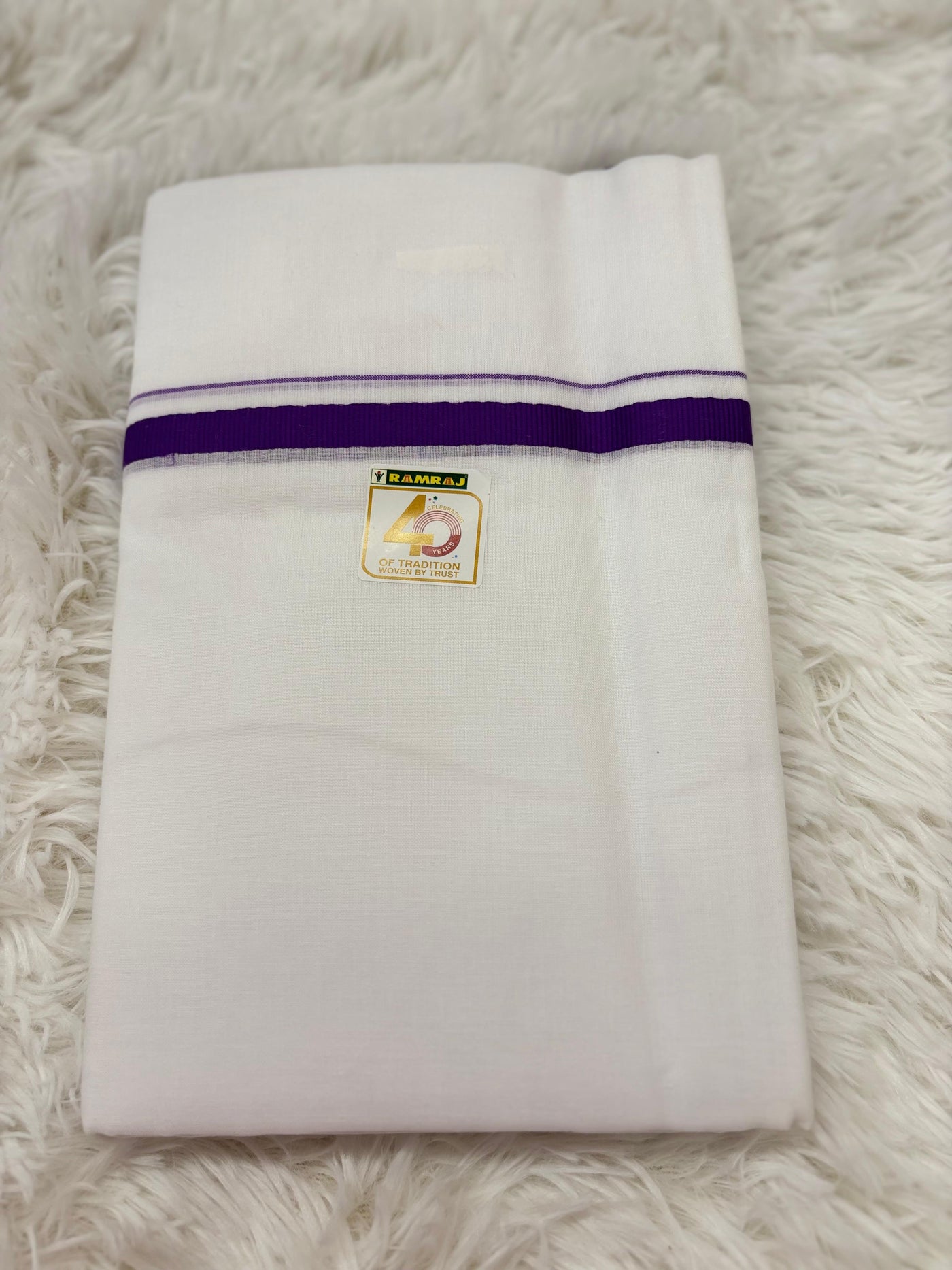 Men’s White Cotton Dhoti/Pancha with Purple Border – Traditional  Wear