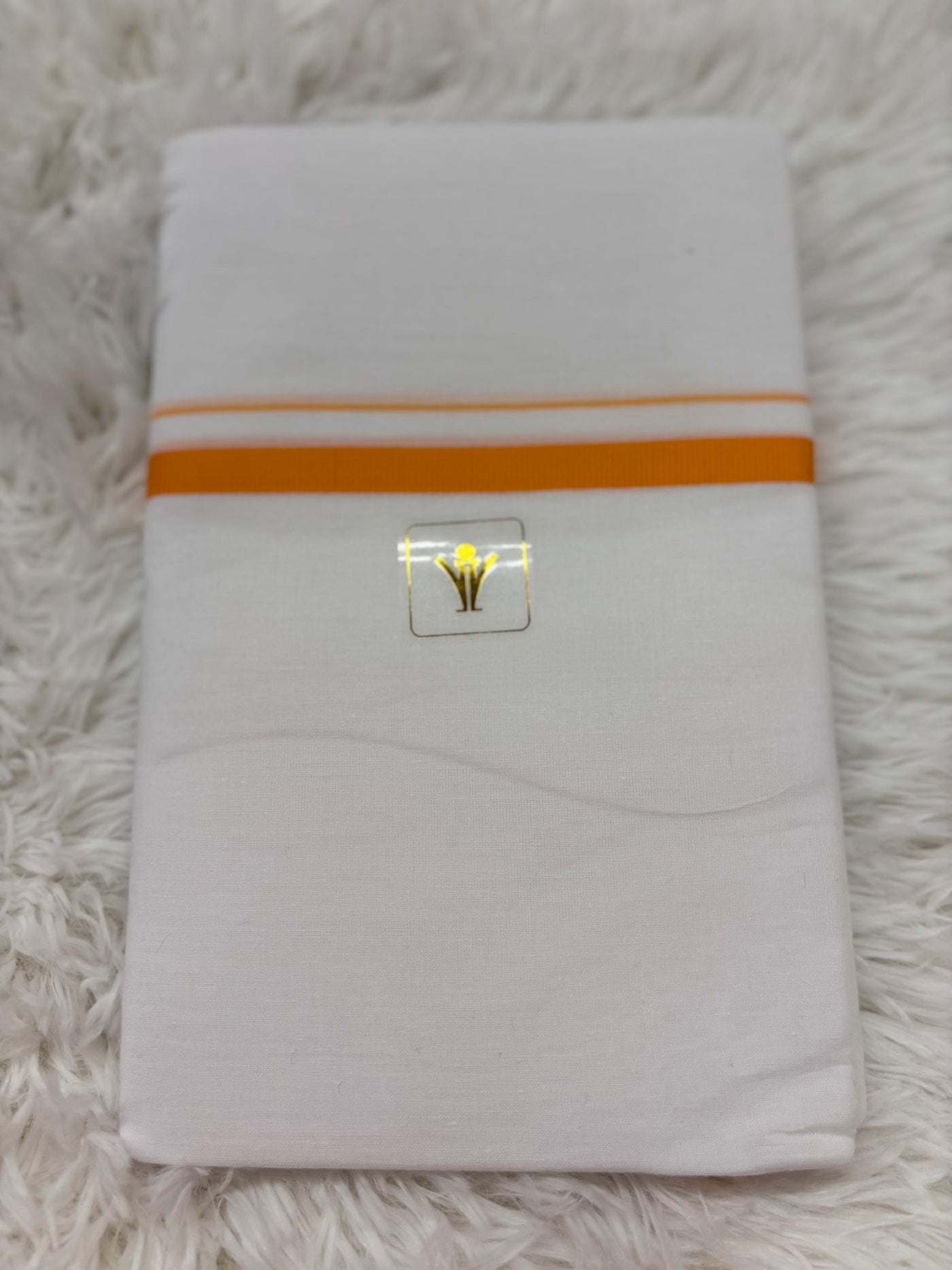 Men’s White Cotton Dhoti/Pancha with Orange Border – Traditional Ethnic Wear