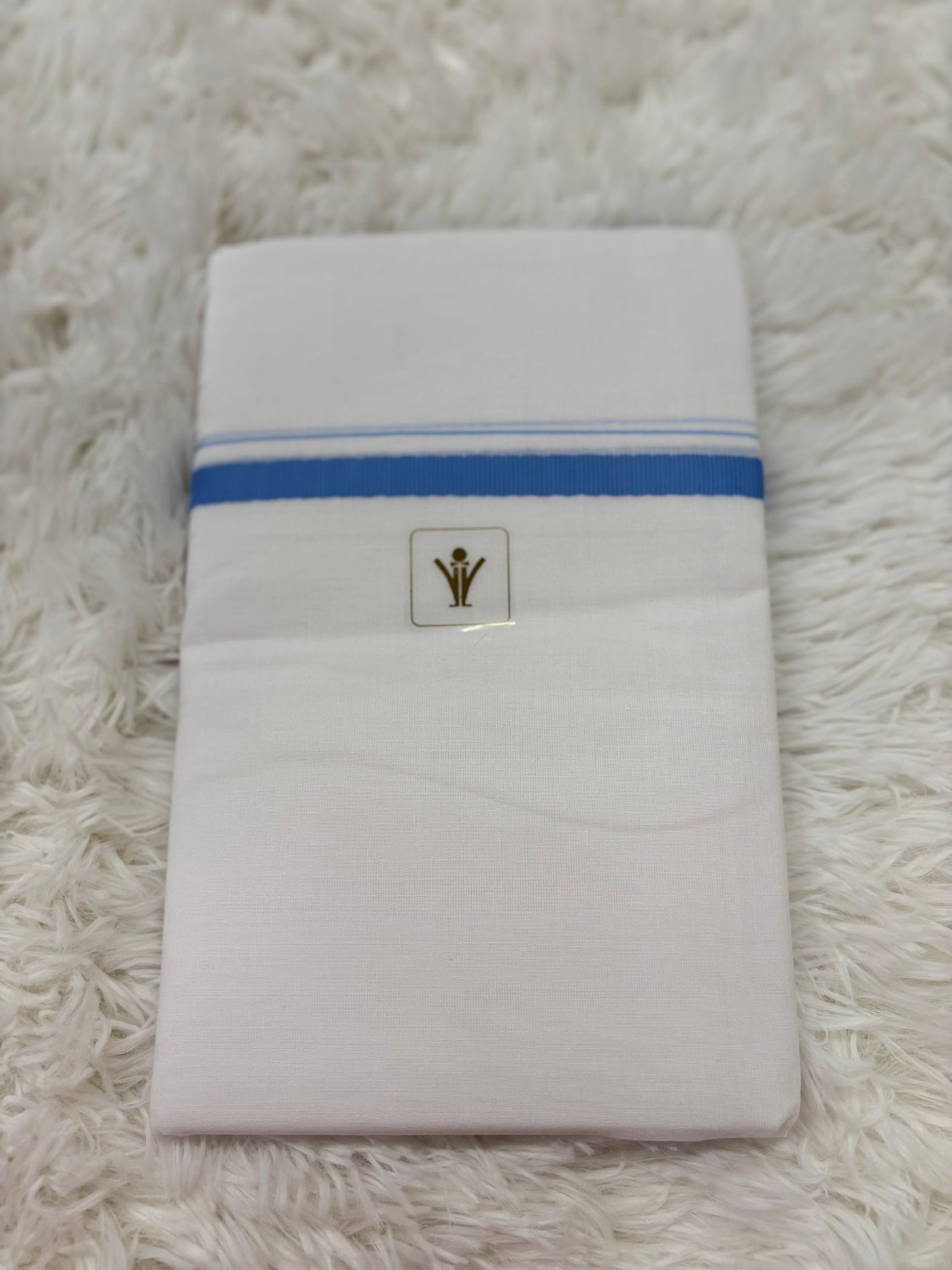 Men’s White Cotton Dhoti/Pancha with Sky Blue Border – Traditional Wear