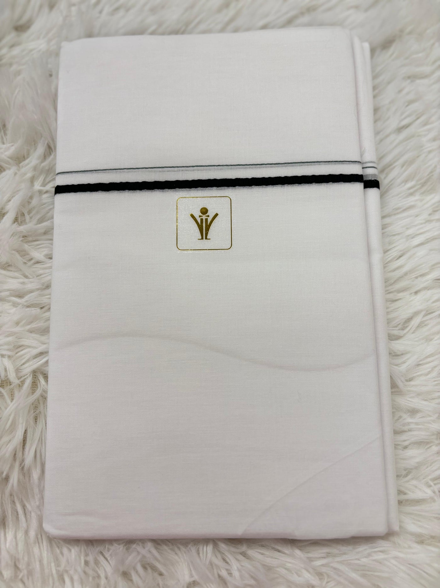 Men’s White Cotton Dhoti/Pancha with Dark Green Border