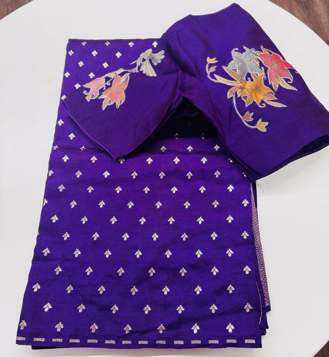 Chinia Silk Zari Saree in Purple with Tissue Digital Pallu and Stitched Blouse