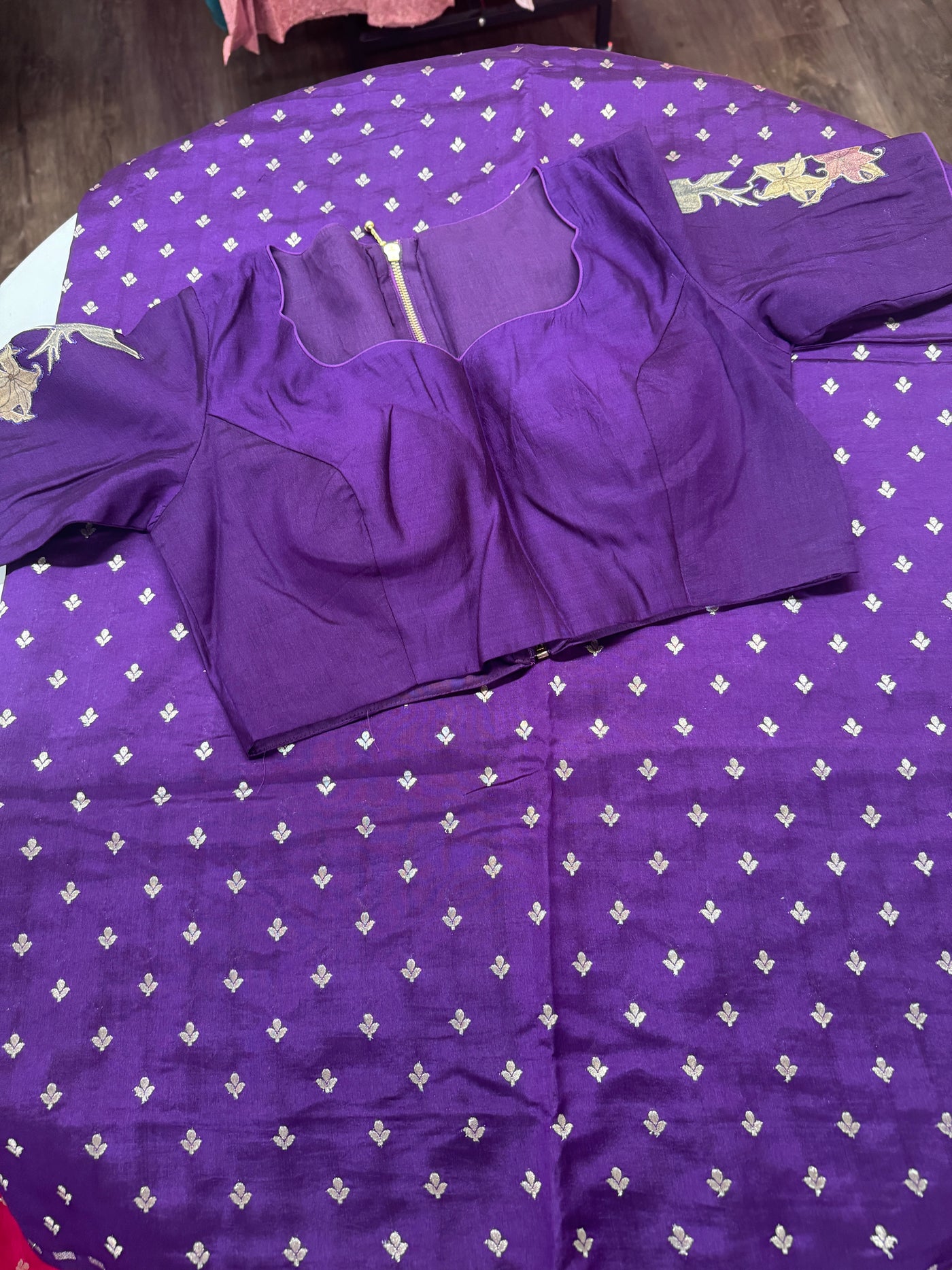 Chinia Silk Zari Saree in Purple with Tissue Digital Pallu and Stitched Blouse