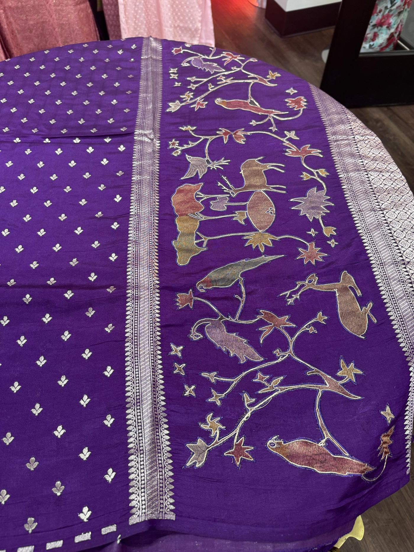 Chinia Silk Zari Saree in Purple with Tissue Digital Pallu and Stitched Blouse