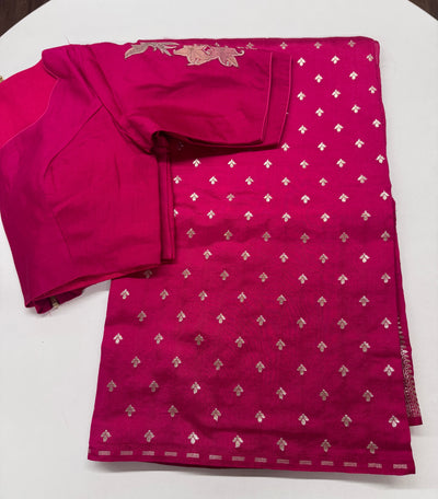 Chinia Silk Zari Saree in Pink with Tissue Digital Pallu and Stitched Blouse
