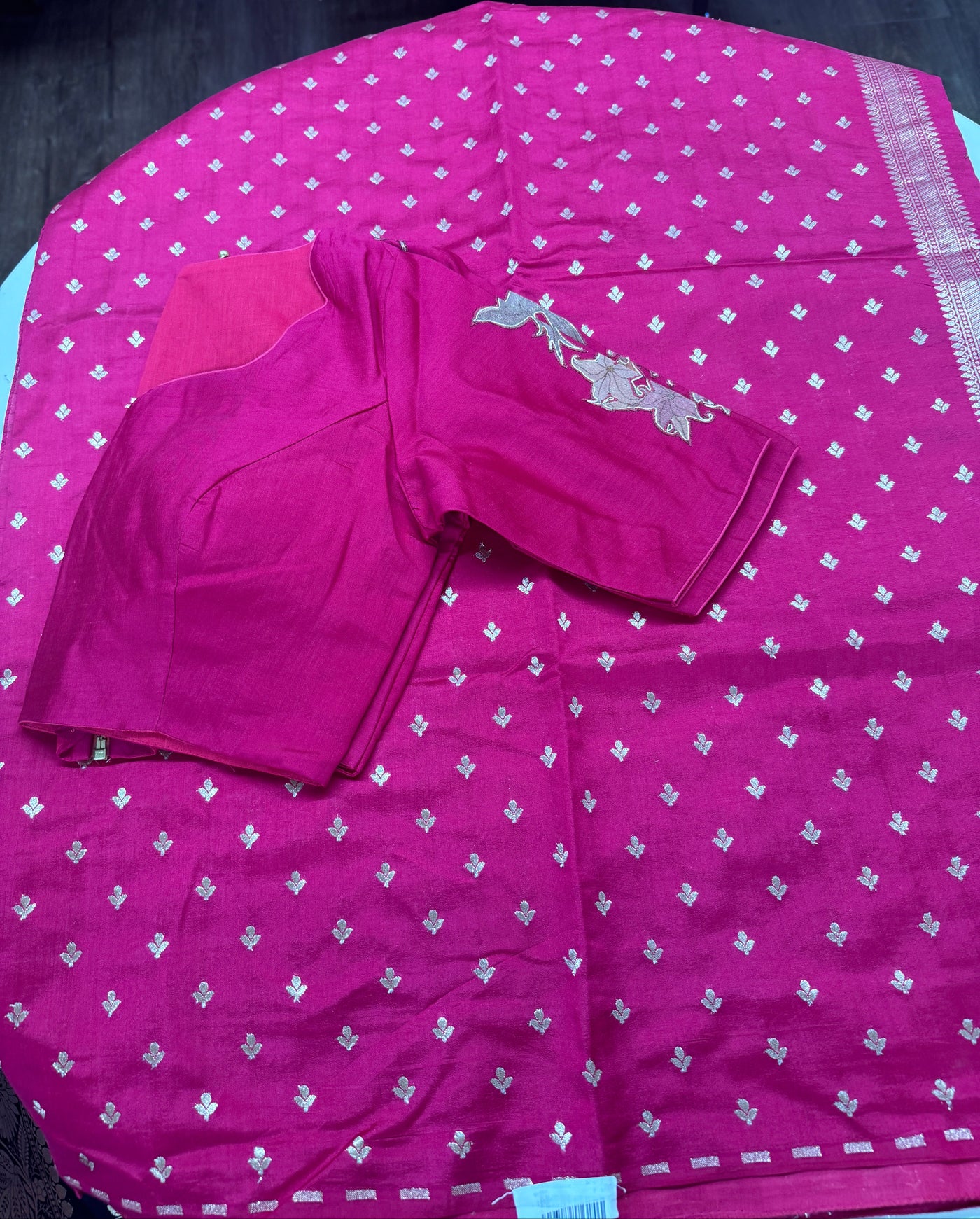 Chinia Silk Zari Saree in Pink with Tissue Digital Pallu and Stitched Blouse