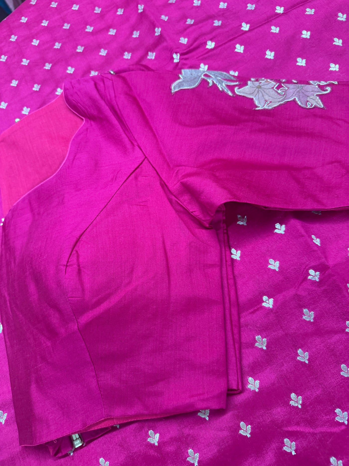 Chinia Silk Zari Saree in Pink with Tissue Digital Pallu and Stitched Blouse