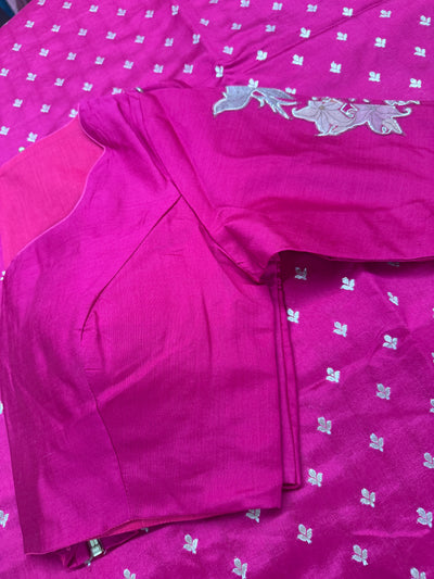 Chinia Silk Zari Saree in Pink with Tissue Digital Pallu and Stitched Blouse