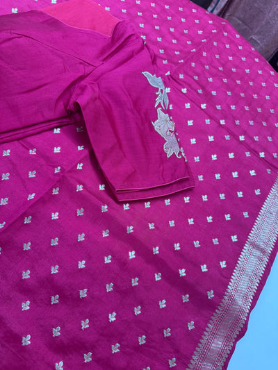 Chinia Silk Zari Saree in Pink with Tissue Digital Pallu and Stitched Blouse