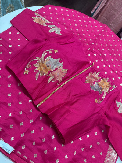 Chinia Silk Zari Saree in Pink with Tissue Digital Pallu and Stitched Blouse