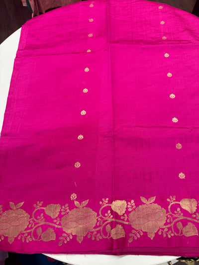 Silk Chinia Kadhuwa Zari Saree in Pink with Stitched Blouse
