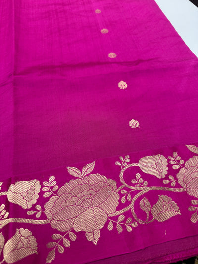 Silk Chinia Kadhuwa Zari Saree in Pink with Stitched Blouse
