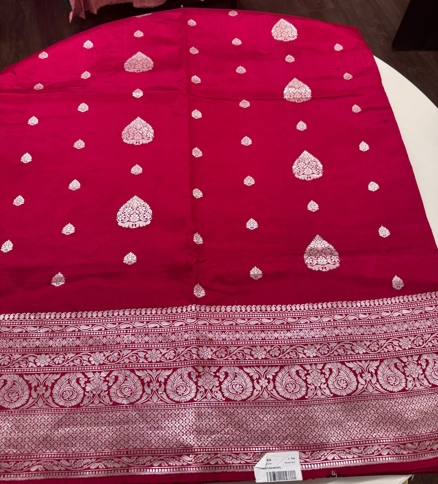 Puna Silk Saree in Dark Pink with Silver Zari Border and Blouse