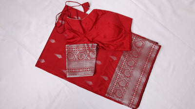 RED BANARAS FANCY SILK SAREE - Sakkhi Style
