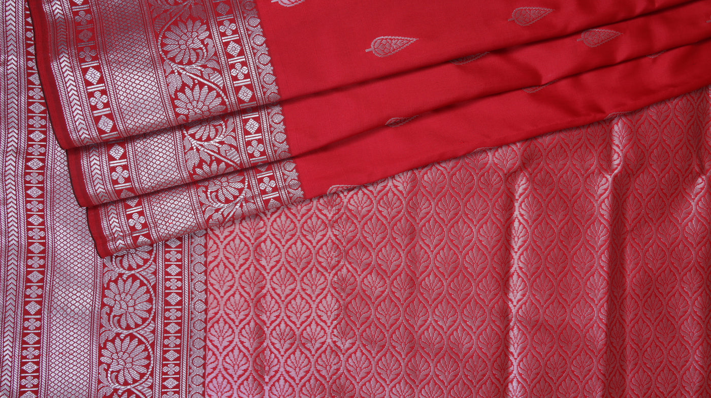 RED BANARAS FANCY SILK SAREE - Sakkhi Style