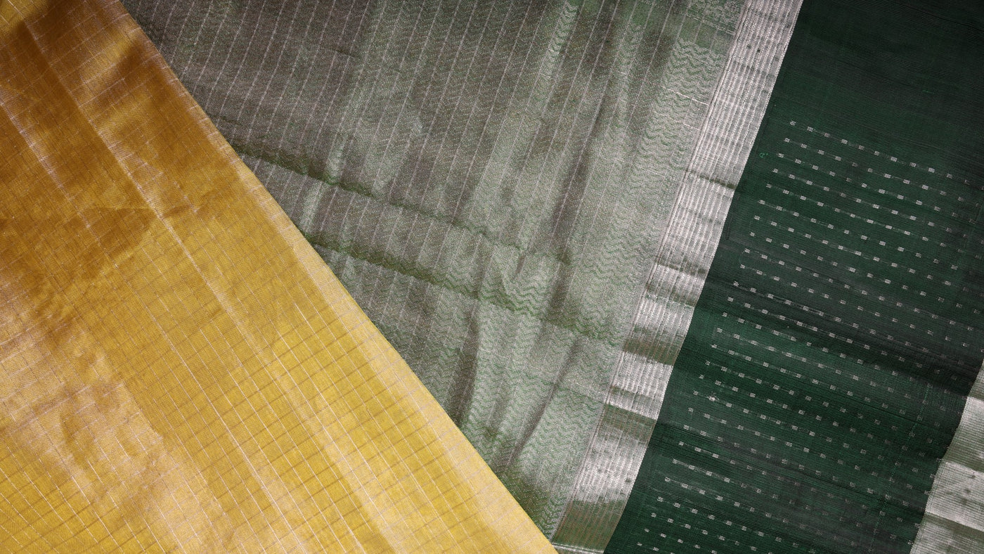 KUPPADAM SILK SAREE IN YELLOW AND GREEN HUES - Sakkhi Style