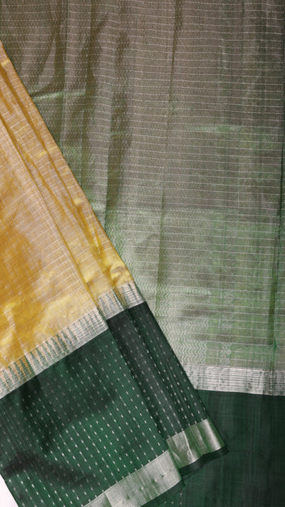 KUPPADAM SILK SAREE IN YELLOW AND GREEN HUES - Sakkhi Style