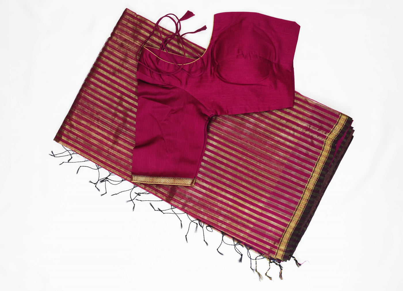 PINK COLORED MAHESHWARI SILK COTTON SAREE WITH STITCHED BLOUSE - Sakkhi Style