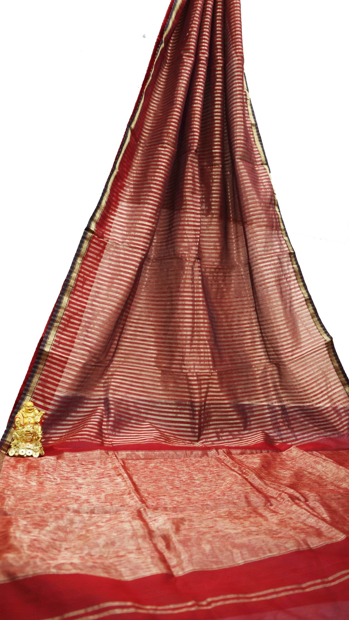 RED COLORED MAHESHWARI SILK COTTON SAREE WITH STITCHED BLOUSE - Sakkhi Style