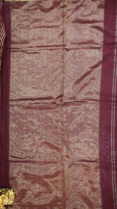 BROWN COLORED MAHESHWARI SILK COTTON SAREE WITH STITCHED BLOUSE - Sakkhi Style