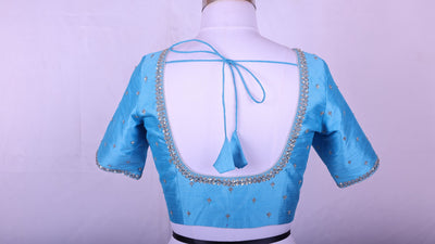 BLUE RAW SILK BLOUSE WITH MAGGAM WORK - Sakkhi Style