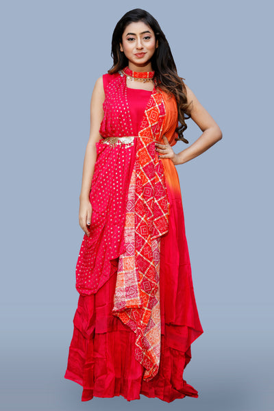 RED RAYON TWO PIECE JACKET STYLE KURTI - Sakkhi Style