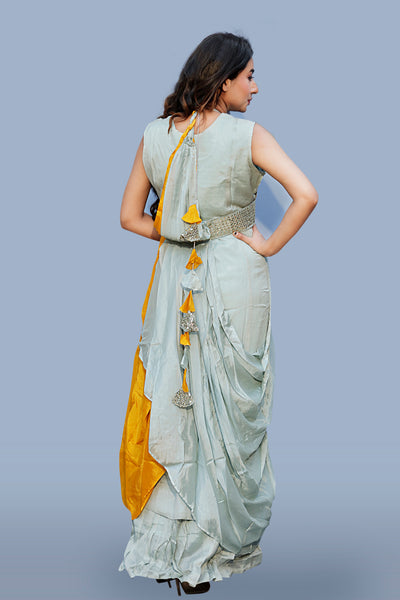 MINT GREEN KURTI WITH JACKET STYLE DUPATTA - Sakkhi Style