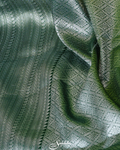 BANARASI ART SILK SAREE IN DUAL SHADES OF GREEN WITH ZARI BUTTIS