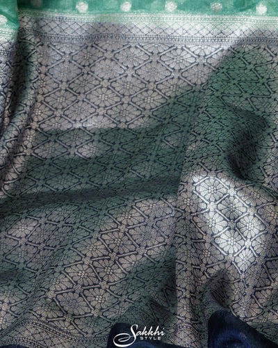 MINT GREEN BANARASI ART SILK SAREE WITH SCATTERED ZARI BUTTIS