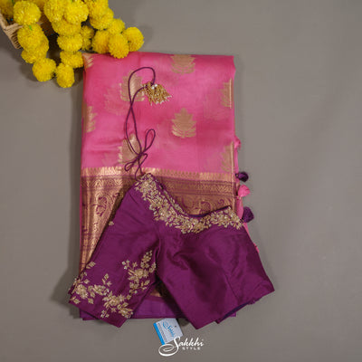 Pink Kora Banarasi Silk Saree