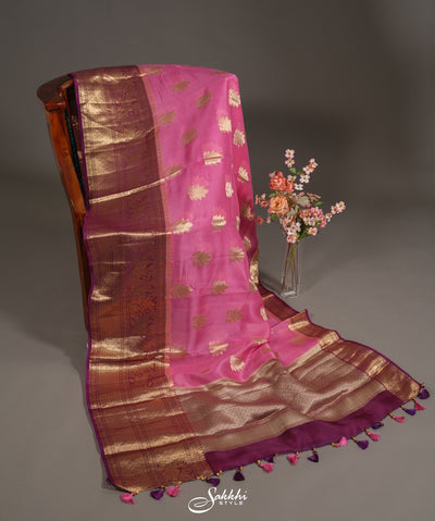 Pink Kora Banarasi Silk Saree