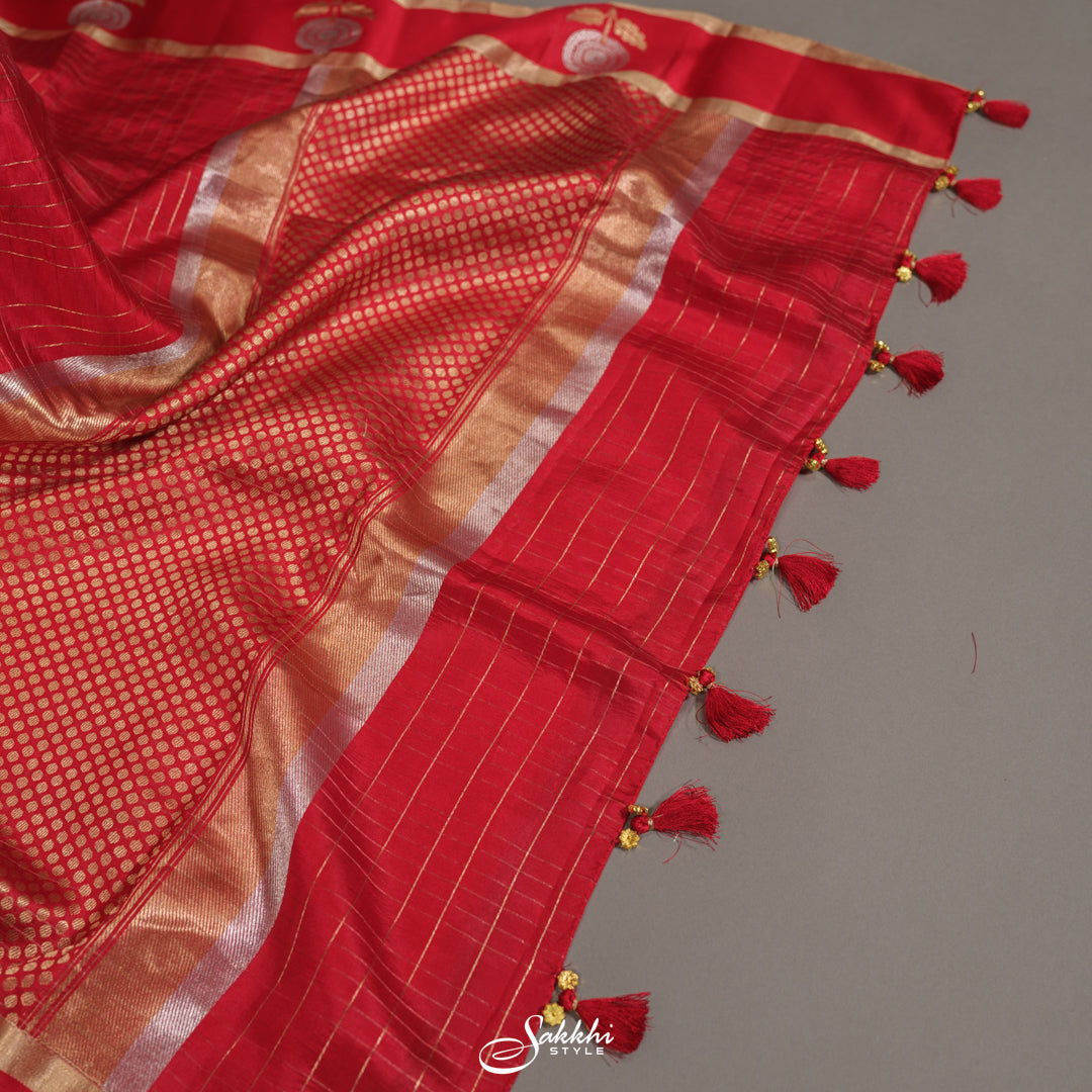 Red Banarasi Raw Mango Silk Saree