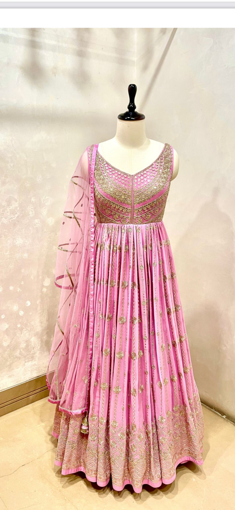 PINK COLORED FLOOR LENGTH GOWN WITH SOFT NET DUPATTA