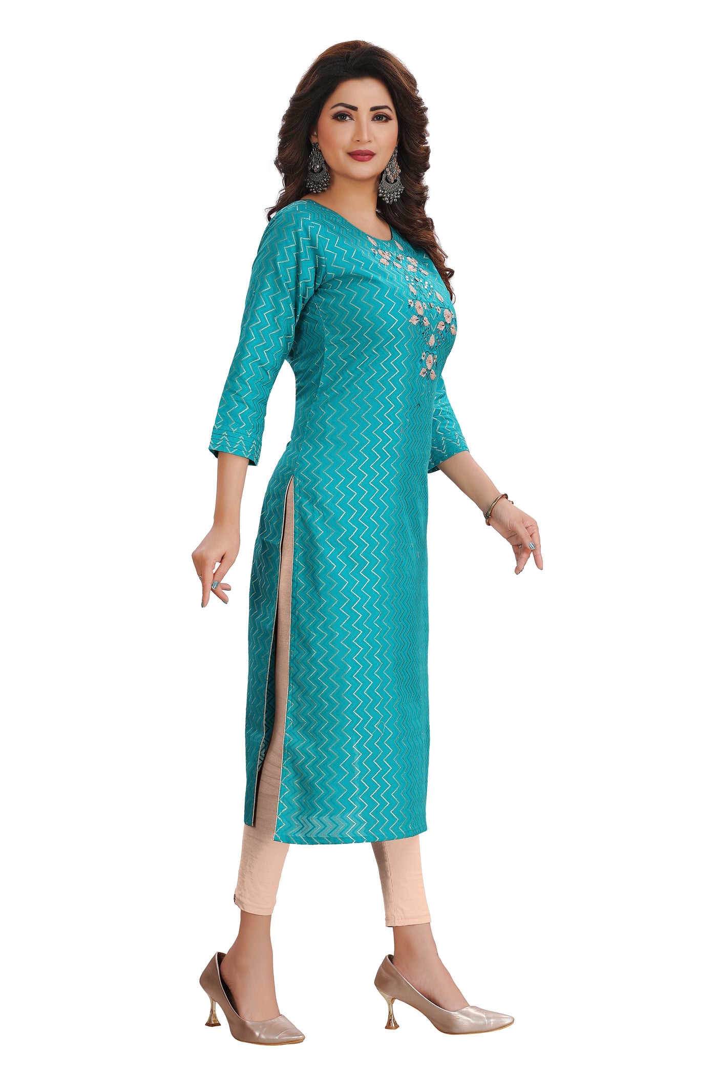 TURQUOISE STRAIGHT CUT KURTI - Sakkhi Style