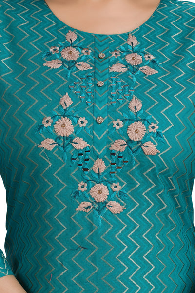 TURQUOISE STRAIGHT CUT KURTI - Sakkhi Style