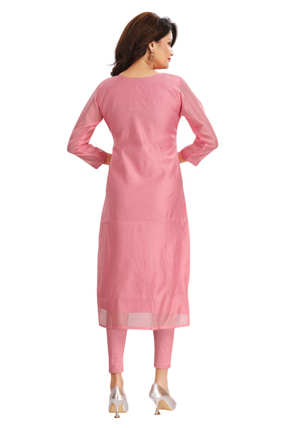 PINK STRAIGHT CUT KURTI WITH SEQUENCE WORK - Sakkhi Style