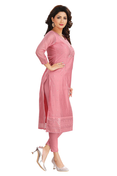 PINK STRAIGHT CUT KURTI WITH SEQUENCE WORK - Sakkhi Style
