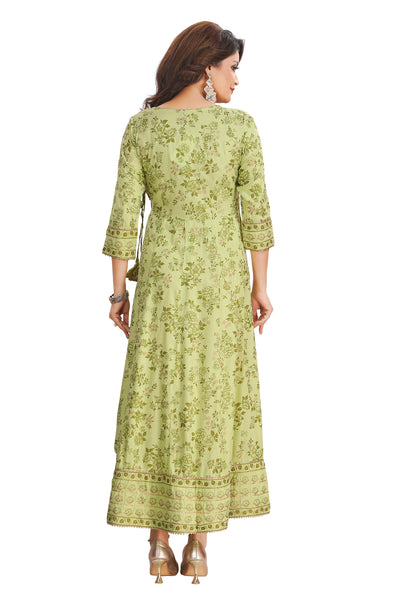 GREEN FIT AND FLARE FULL LENGTH KURTI - Sakkhi Style