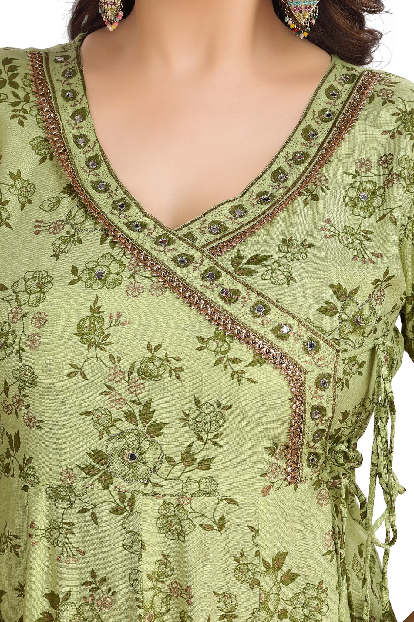 GREEN FIT AND FLARE FULL LENGTH KURTI - Sakkhi Style