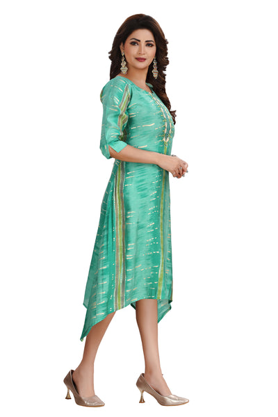 TURQUOISE COLORED A-LINE KURTI - Sakkhi Style