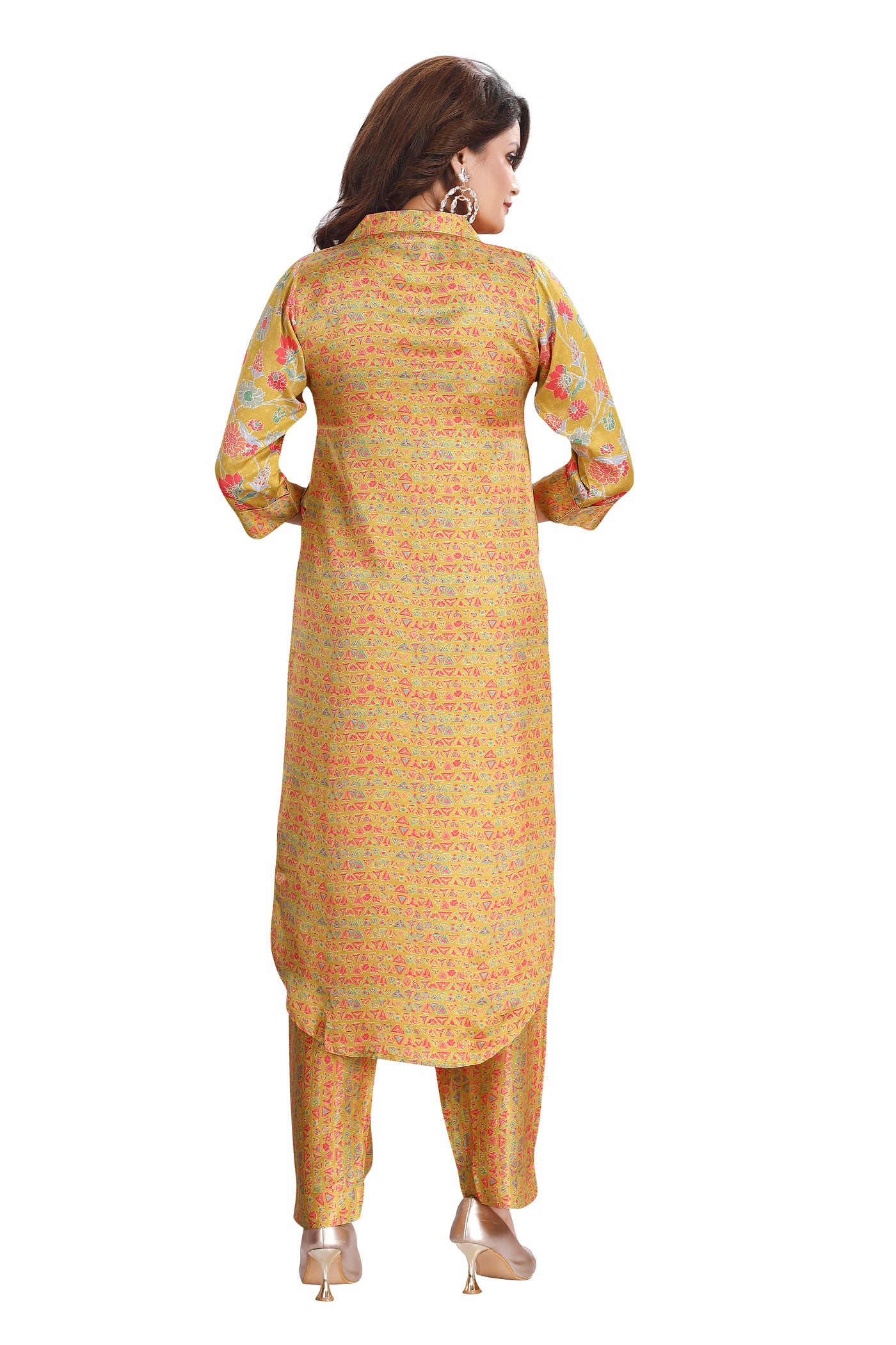 YELLOW COLLARED NECK KURTI WITH STRAIGHT PANTS - Sakkhi Style