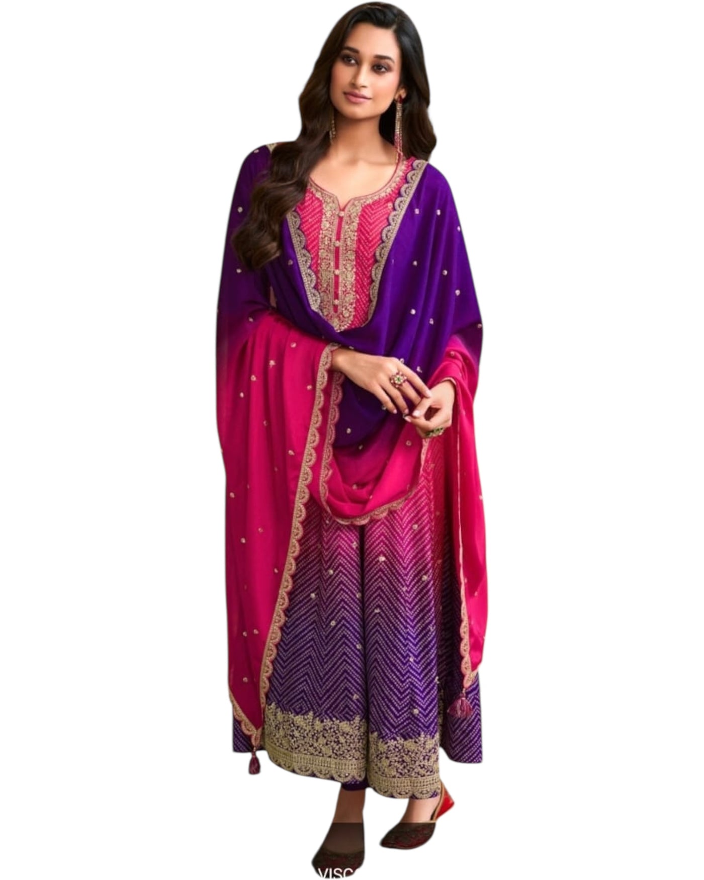 Magenta and Purple Embroidered Anarkali Suit with Dupatta