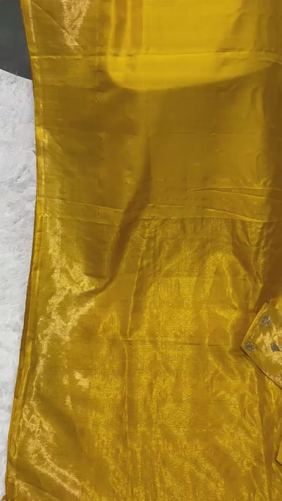 Mustard Yellow Silk Saree with Golden Zari Border & Embroidered Blouse